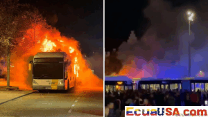 Panic in Bruges: Barcelona fans’ shuttle bus catches fire after flare is lit; one arrested, no serious injuries reported