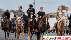 Noboa y Kristi Noem culminan jornada de cooperación con paseo a caballo en Salinas tras inspecciones en Manta