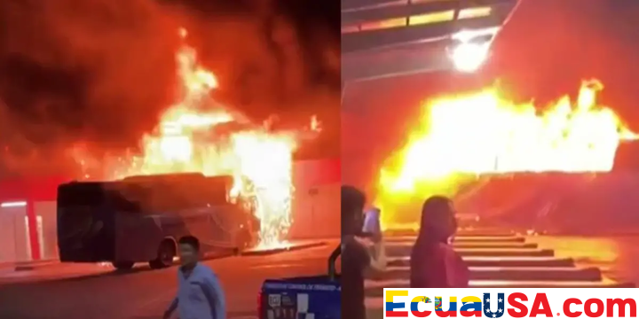 Inferno in Milagro: Bus Erupts in Flames at Terminal, Passengers Flee Fiery Nightmare