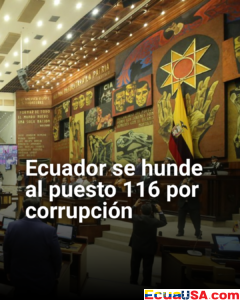 Ecuador cae al puesto 116 en ranking global de corrupción: Alarma por baja transparencia en sector público